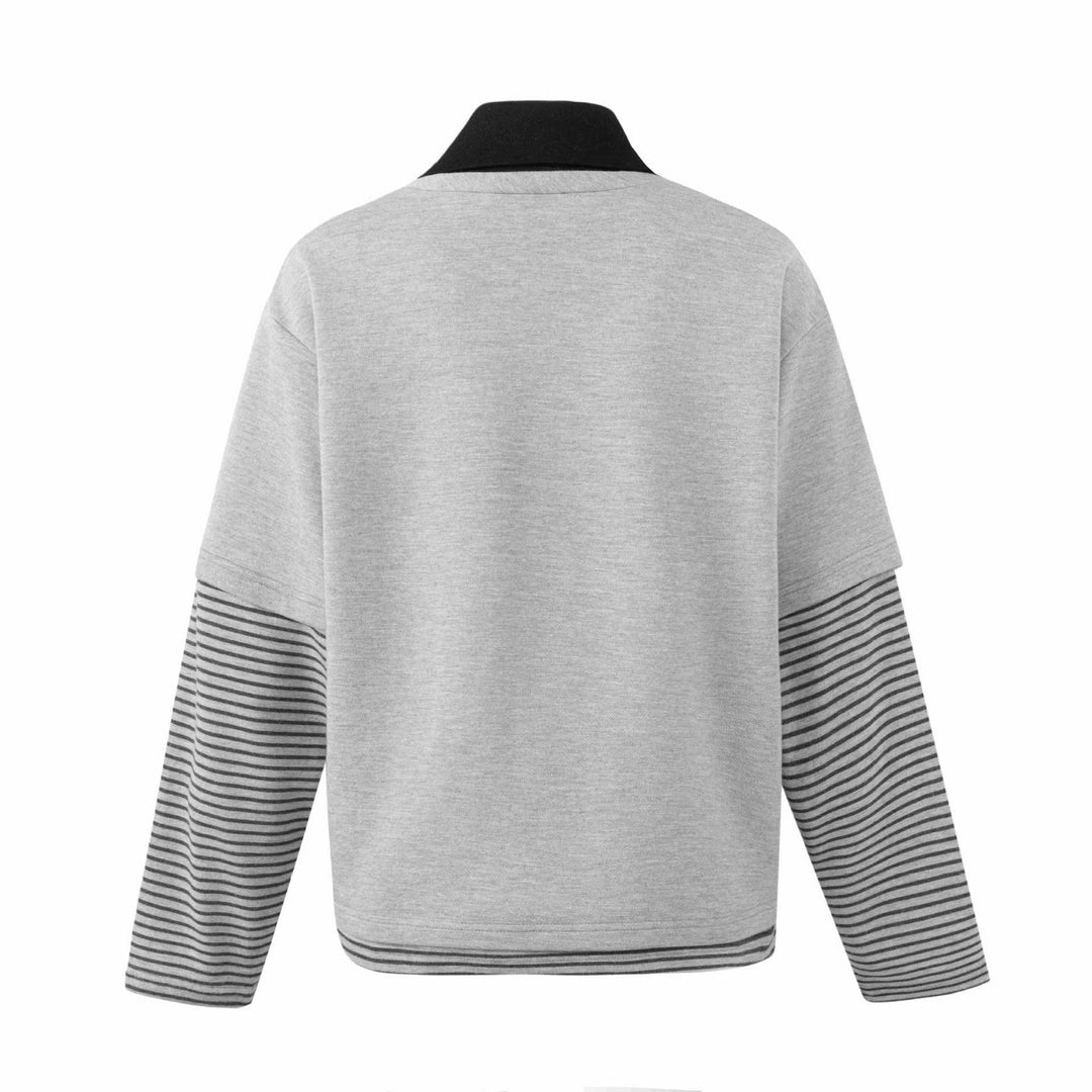 Men's sweatshirt with integrated polo collar, V-neck and striped sleeves Mune Fashion