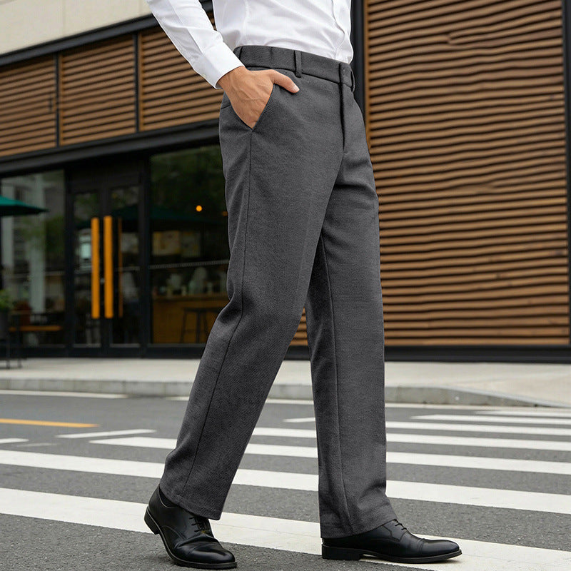 Men's Elegant Straight Tailoring Trousers with Crease and Fine Herringbone Structure Mune Fashion
