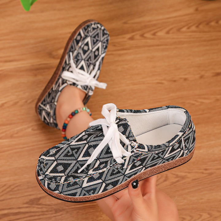 Women Patterned Comfort Moccasins with Wedge Sole and Colorful Band Mune Fashion