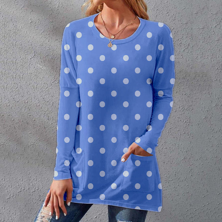 Women's long sleeve tunic with polka dot print and patch pockets Mune Fashion