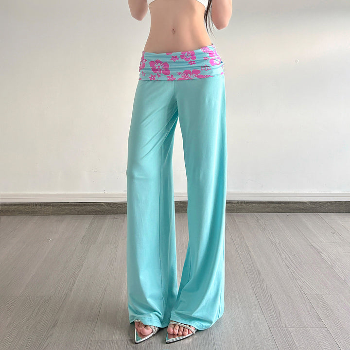 Women's wide yoga palazzo pants with folded waistband and high waist Mune Fashion