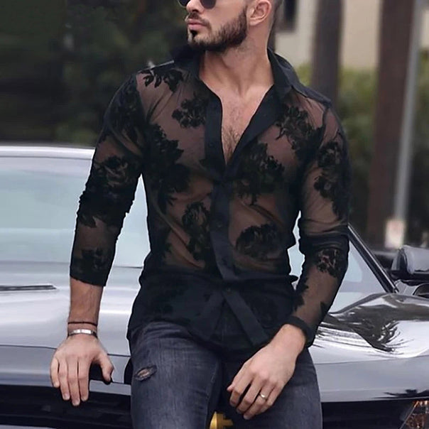 Ladies nan lightweight floral lace blouse with shirt collar and decorative button placket Mune Fashion