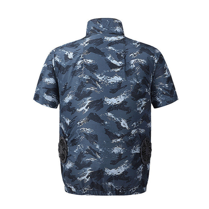 Men's lightweight short-sleeved leisure jacket with stand collar, zipper, and breast pockets Mune Fashion