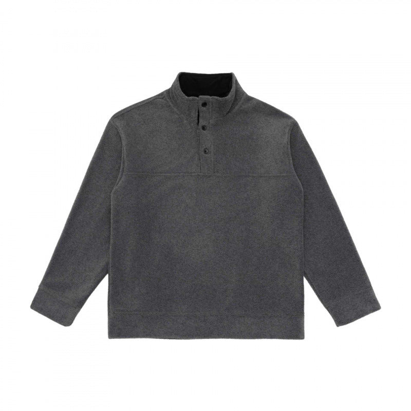 Unisex Henley fleece pullover with short button closure, stand-up collar and boxy cut Mune Fashion