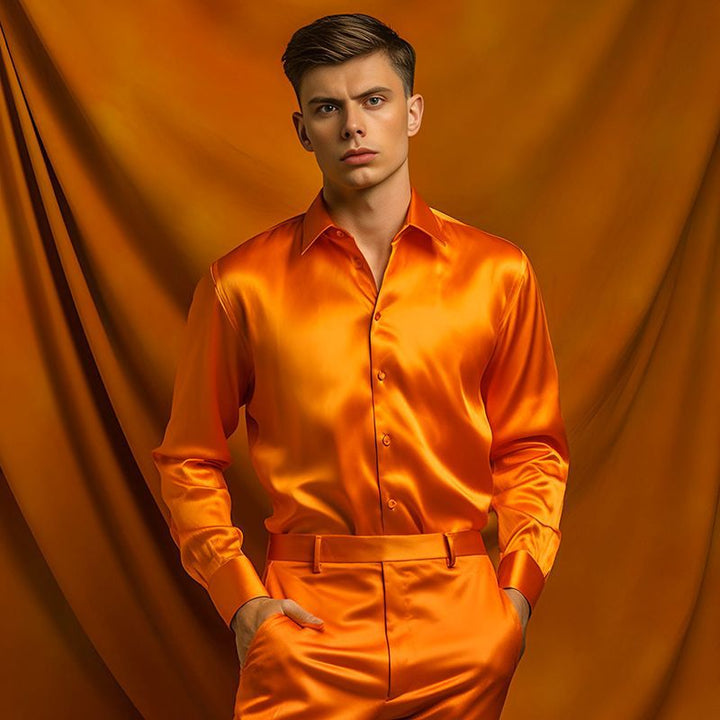 Men's Shirt Made Of Shiny Satin with Modern Collar Mune