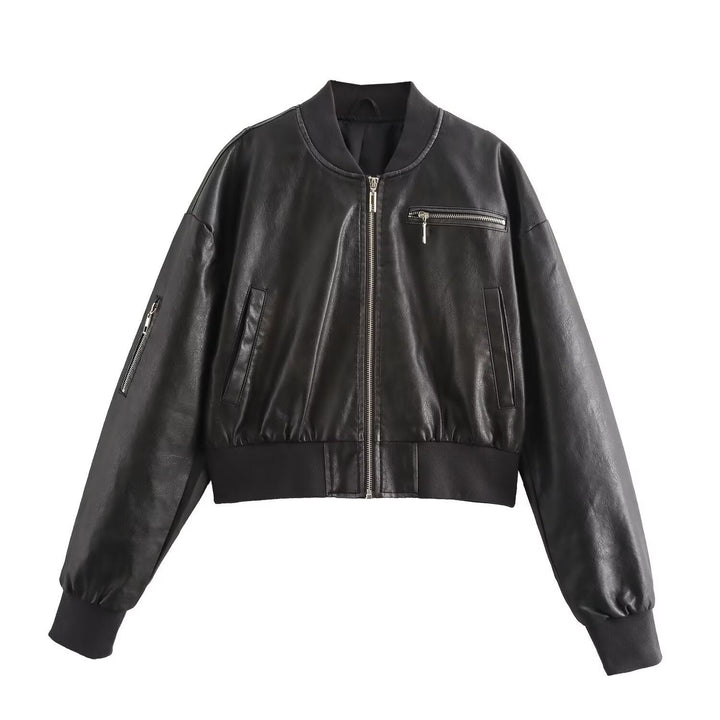 Women's Casual Bomber Jacket Made Of High-Quality Faux Leather Mune