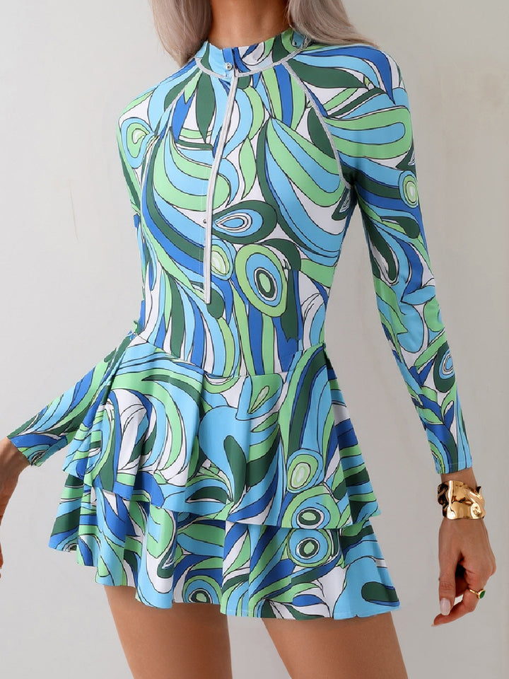 Women's Long Sleeve Swimsuit with Voluminous Skirt Mune Fashion