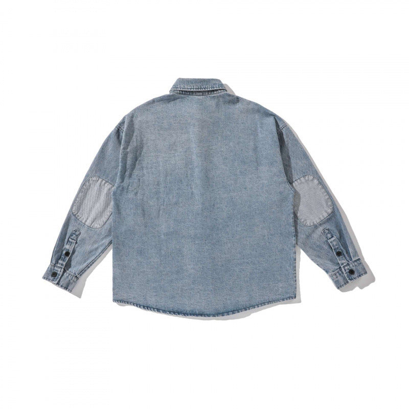 Unisex Boxy Oversized Denim Shirt Jacket with Chest Pocket and Distressed Look Mune Fashion