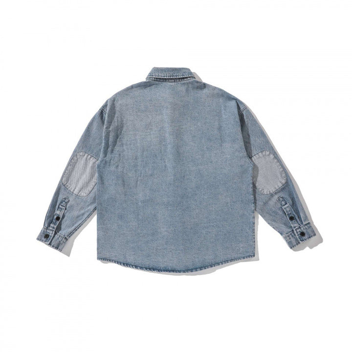 Unisex Boxy Oversized Denim Shirt Jacket with Chest Pocket and Distressed Look Mune Fashion