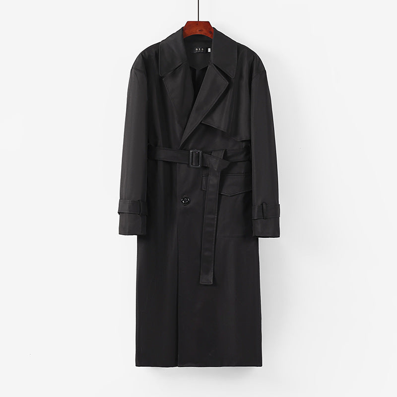 Women Longer tailored trench coat with tie belt and wide shawl collar Mune Fashion