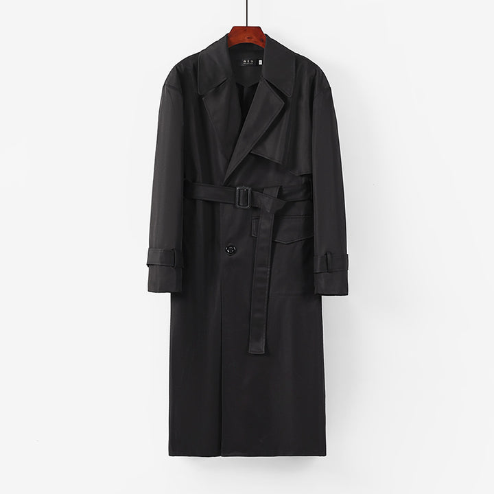 Women Longer tailored trench coat with tie belt and wide shawl collar Mune Fashion