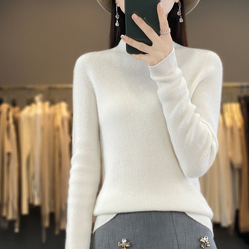 Women's Premium Fine Knit Mock Neck Sweater with Extra Long Sleeve Cuffs and Fine Ribbed Texture Mune Fashion