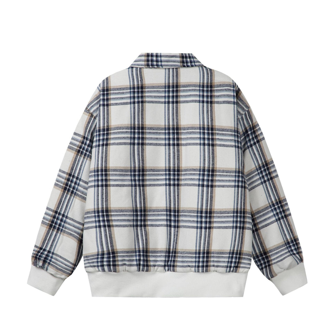 Unisex Checked Boxy Blouson in Oversized Cut with Rib Cuffs and Zipper Mune Fashion