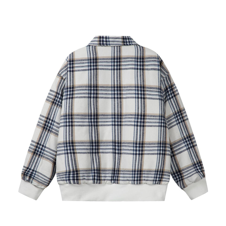 Unisex Checked Boxy Blouson in Oversized Cut with Rib Cuffs and Zipper Mune Fashion