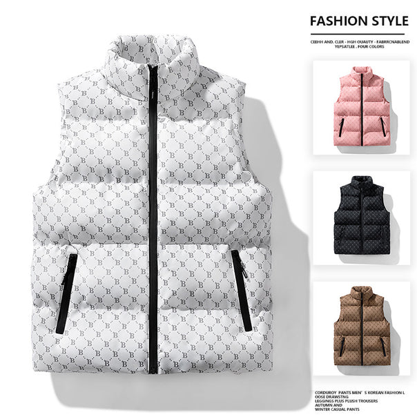 Men's quilted utility vest with monogram print and stand-up collar Mune Fashion