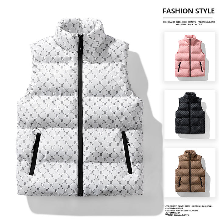 Men's quilted utility vest with monogram print and stand-up collar Mune Fashion
