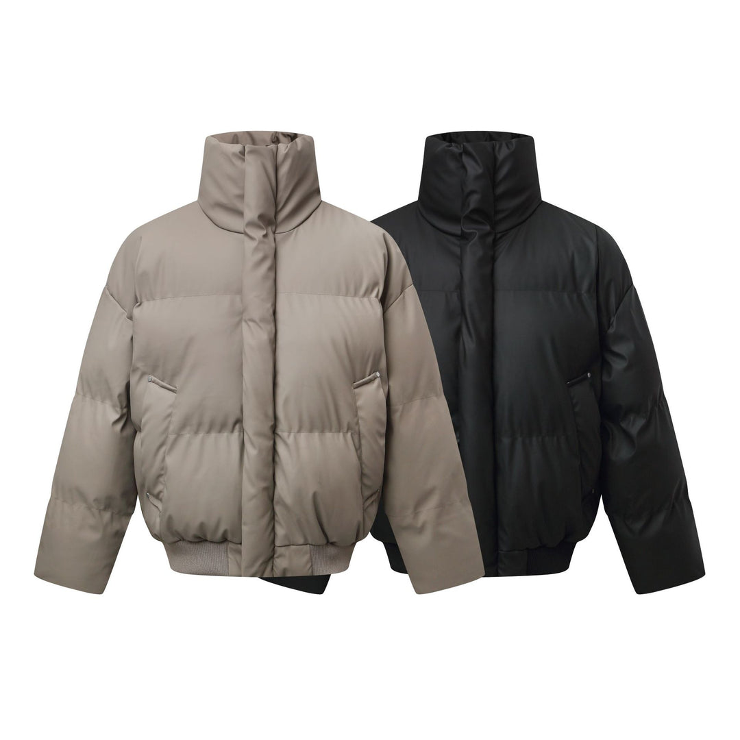 Women's Short Cut Quilted Winter Parka with High Stand Collar and Ribbed Hem Mune Fashion
