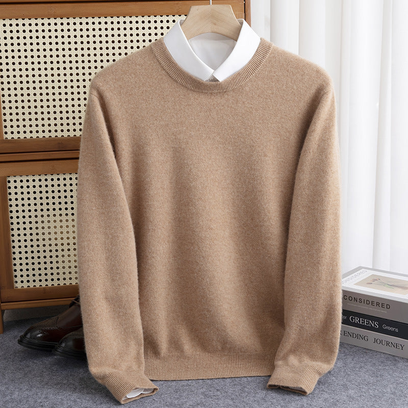 Men's Simple Round Neck Fine Knit Sweater Cashmere-like Feel with Ribbed Trims Mune Fashion