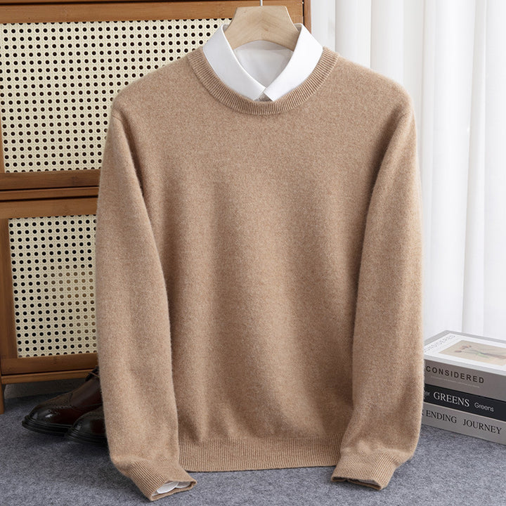 Men's Simple Round Neck Fine Knit Sweater Cashmere-like Feel with Ribbed Trims Mune Fashion