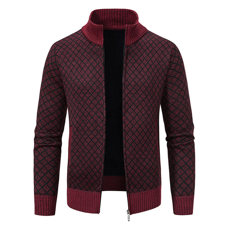 Men's patterned cardigan with stand-up collar and full-length zipper Mune Fashion
