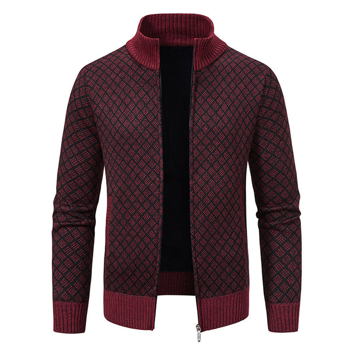 Men's patterned cardigan with stand-up collar and full-length zipper Mune Fashion