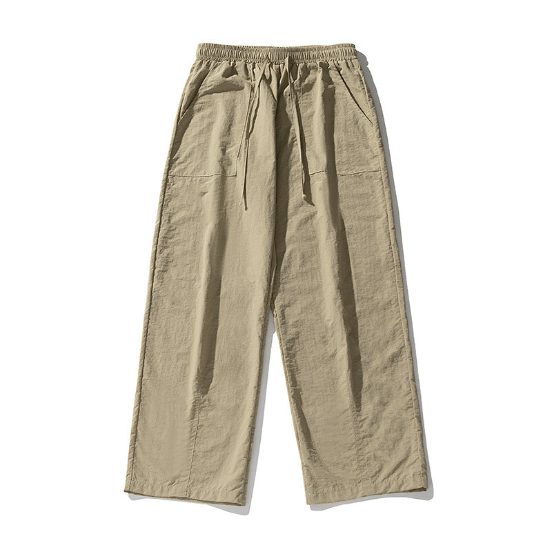 Women's Wide Linen Blend Palazzo Pants with Elastic Waistband, Drawstring and Patch Pockets Mune Fashion