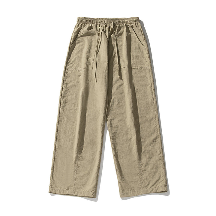 Women's Wide Linen Blend Palazzo Pants with Elastic Waistband, Drawstring and Patch Pockets Mune Fashion