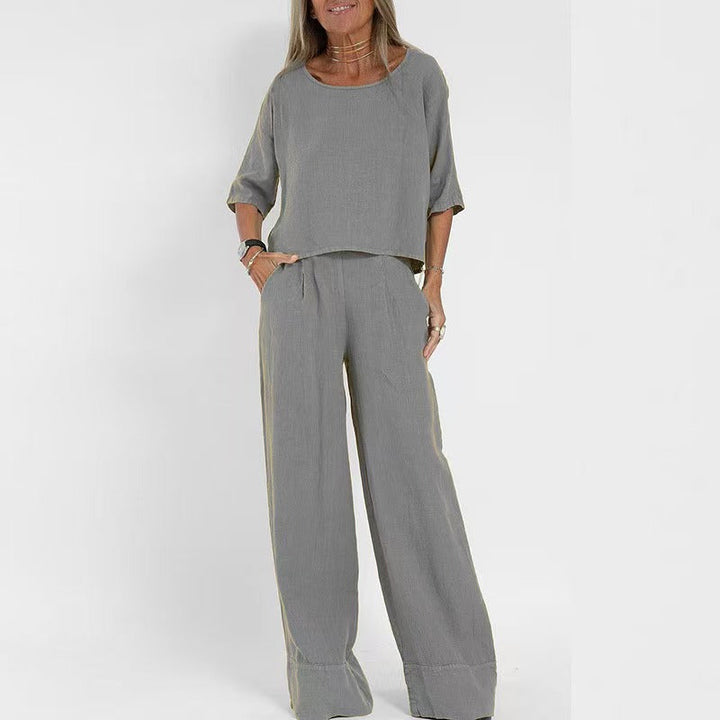 Women's airy linen ensemble with wide cut and practical pockets Mune Fashion