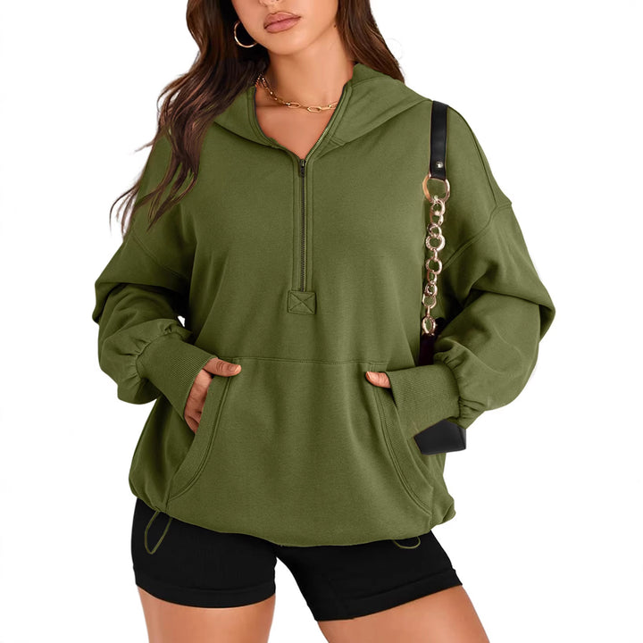 Women's Oversize Half-Zip Hoodie with Drawstring and Kangaroo Pocket Mune Fashion