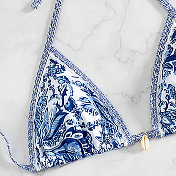 Women's triangle bikini with playful floral design and ties Mune Fashion