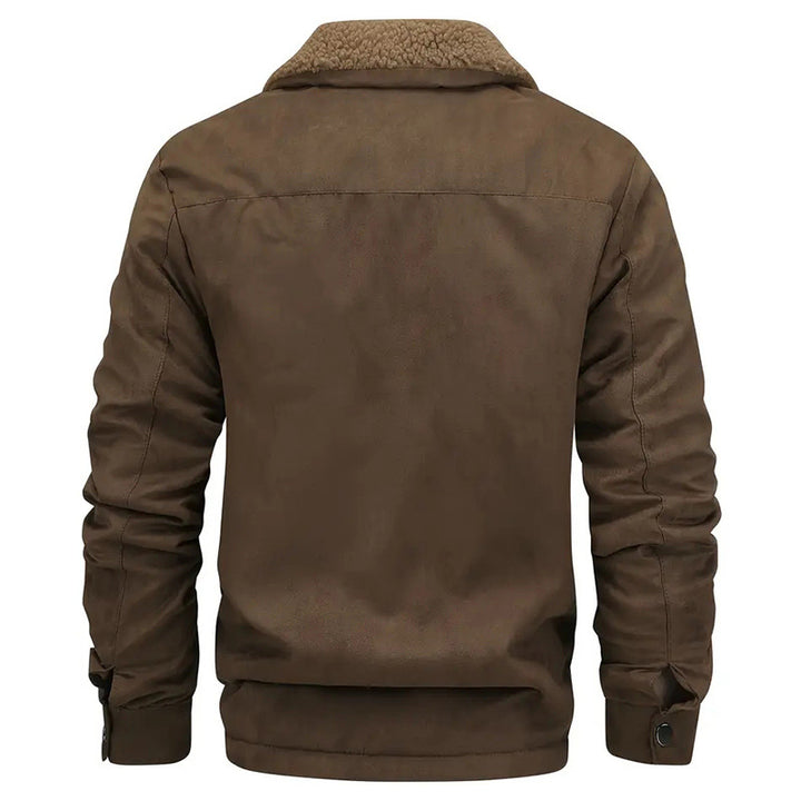 Men's sherpa-lined worker jacket in suede look with flap chest pockets and zip.
