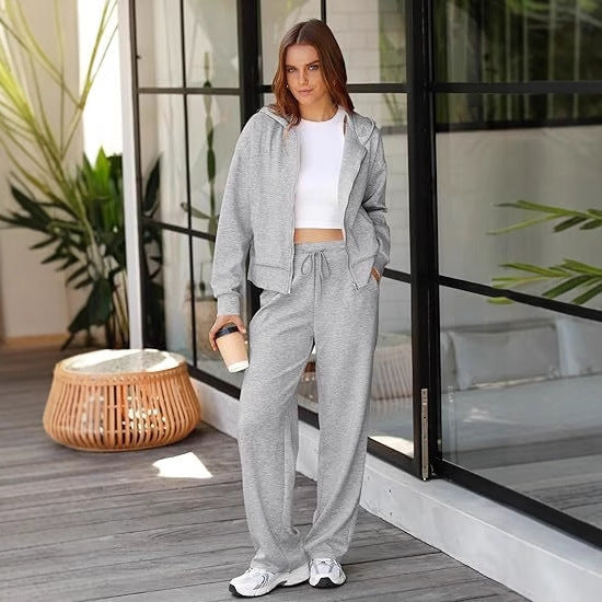 Women nan Casual Lounge Set with tailored zip hoodie, drawstring and wide palazzo jogger Mune Fashion