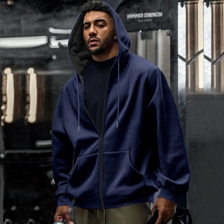 Men's oversized zip-up hoodie with kangaroo pockets and contrasting inner lining Mune Fashion