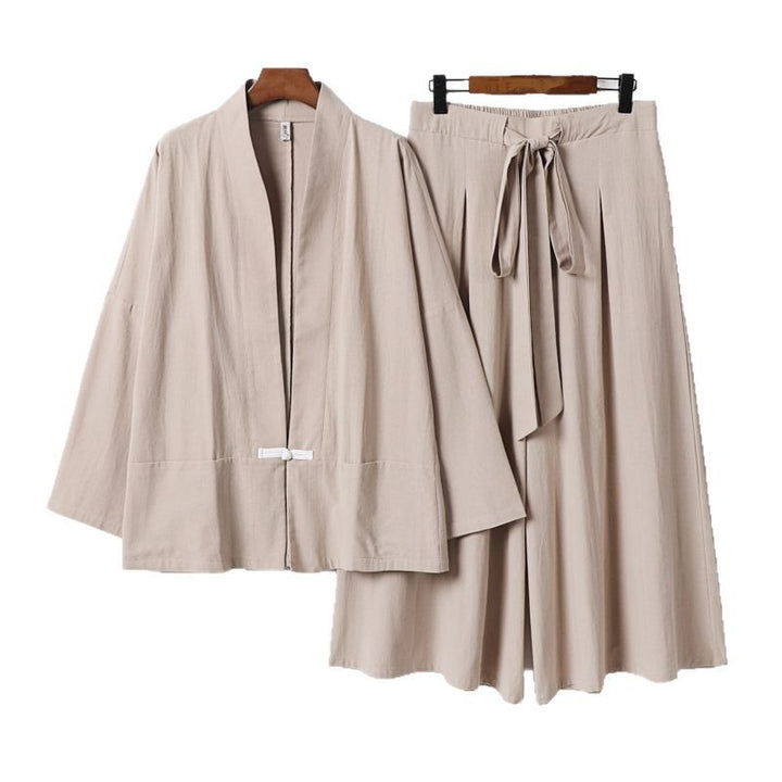 Women's Zen-inspired kimono set made of flowing viscose with short jacket and wide culotte pants Mune Fashion