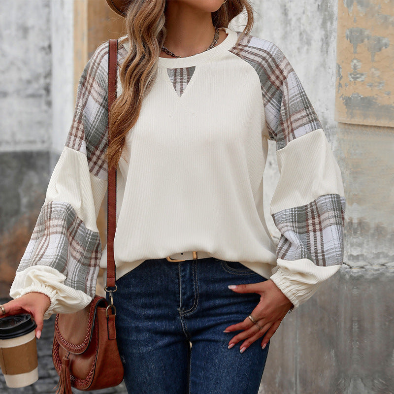 Women's Fashionable Sweatshirt with Checkered Pattern Mune Fashion