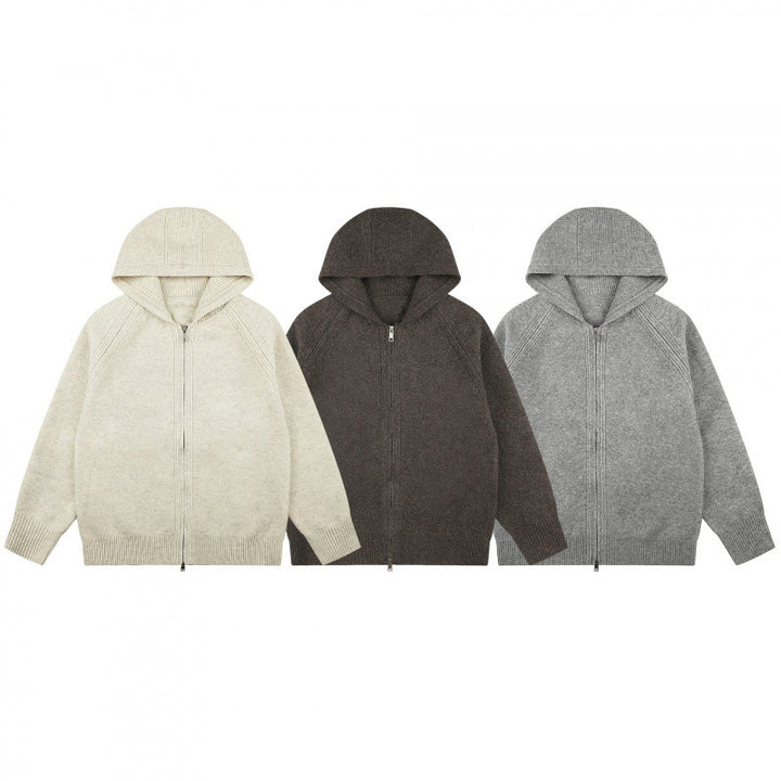 Unisex Wide-Cut Hooded Knit Cardigan with Full Zip and Raglan Sleeves Mune Fashion