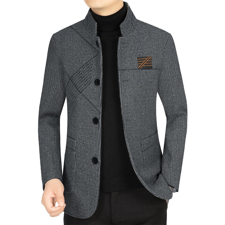 Men's knitted blazer with ribbed sleeves, stand-up collar and applied pockets Mune Fashion