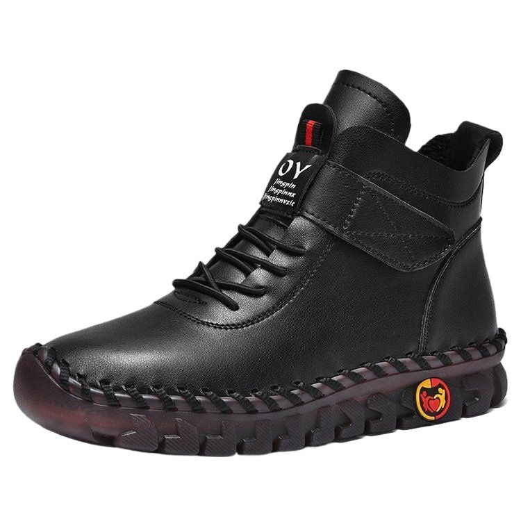 Men's ankle-height casual leather imitation boots with Velcro fastener, padded comfort insole, and profiled rubber outsole Mune Fashion