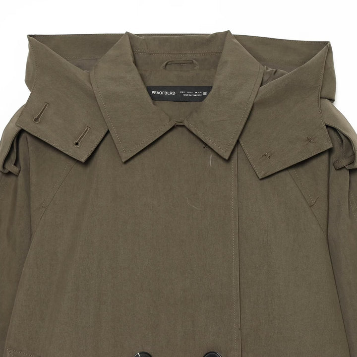 Women's Short-Cut Double-Breasted Trench Cape Coat with Detachable Collar Mune Fashion