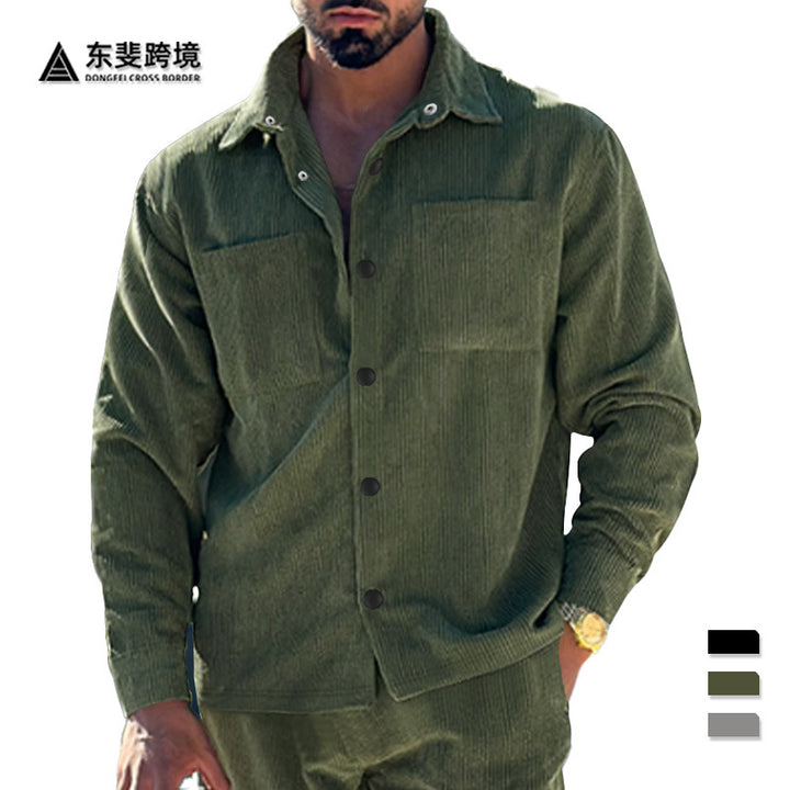 Men's padded corduroy overshirt jacket with visible button placket and chest welt pockets Mune Fashion