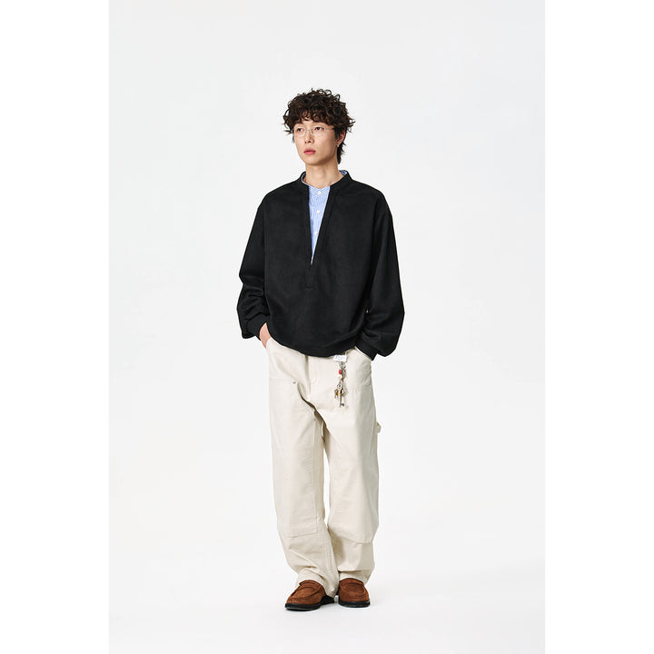 Unisex Oversize sweatshirt with deep V-neck and sewn-in shirt collar insert Mune Fashion