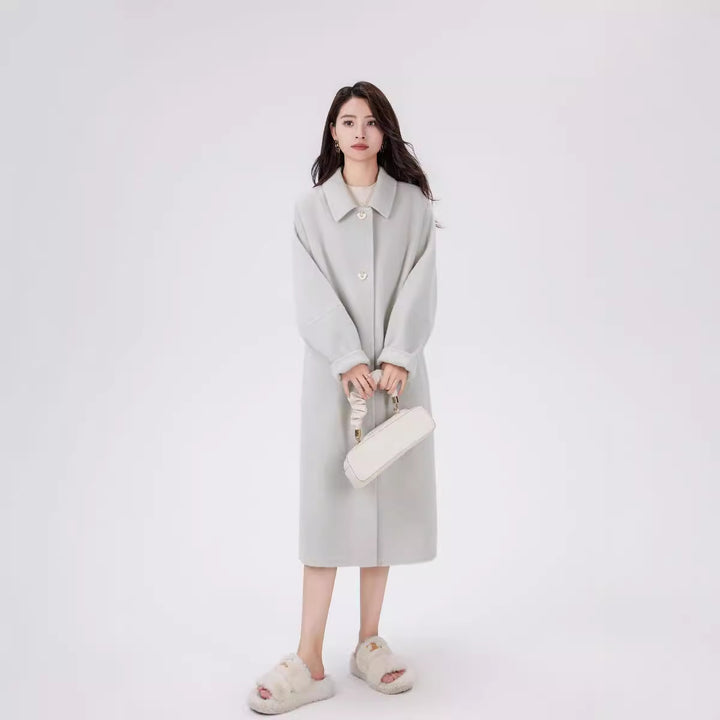 Women's Oversize Wool Cocoon Coat with Decorative Heart Buttons Mune Fashion