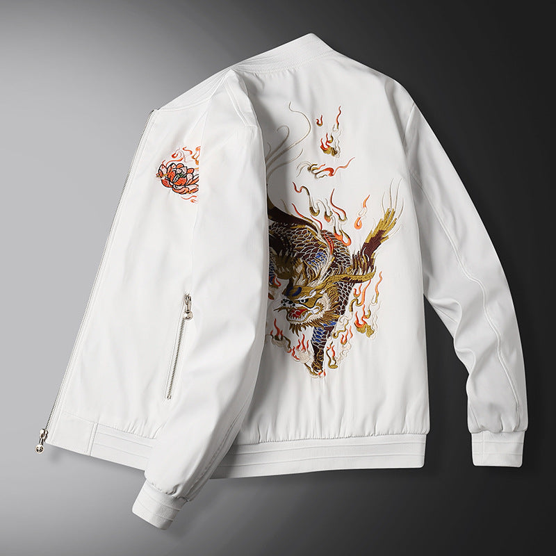 Men's bomber jacket with oriental tiger embroidery, lightweight microfiber outer layer and ribbed cuffs Mune Fashion