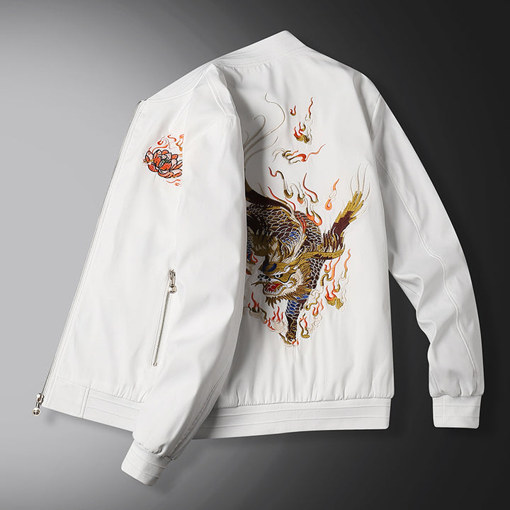 Men's bomber jacket with oriental tiger embroidery, lightweight microfiber outer layer and ribbed cuffs Mune Fashion
