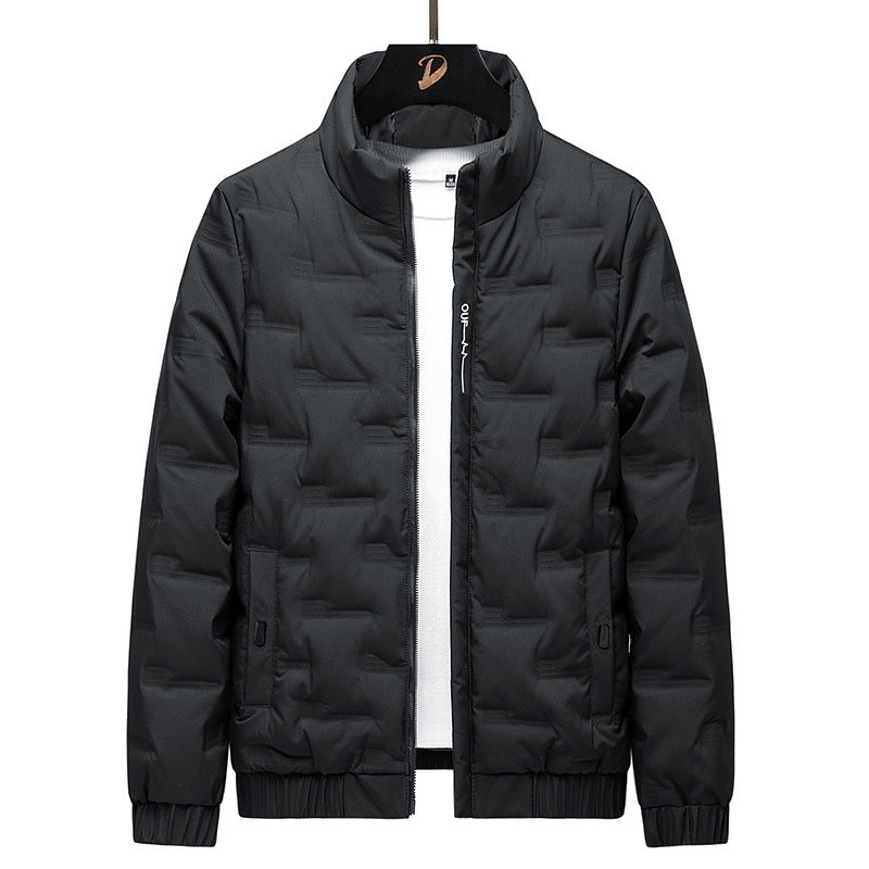 Men's Stand Collar Quilted Jacket with Geometric Quilting and Elastic Cuffs Mune Fashion