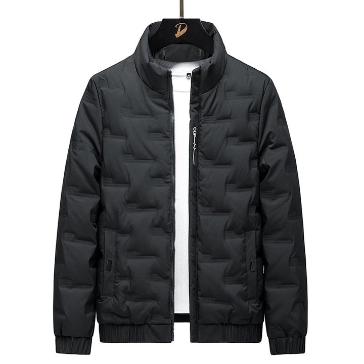 Men's Stand Collar Quilted Jacket with Geometric Quilting and Elastic Cuffs Mune Fashion