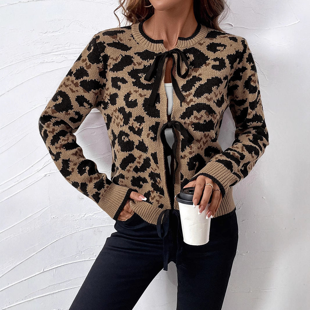 Ladies Casual Cardigan with Leopard Pattern Mune Fashion
