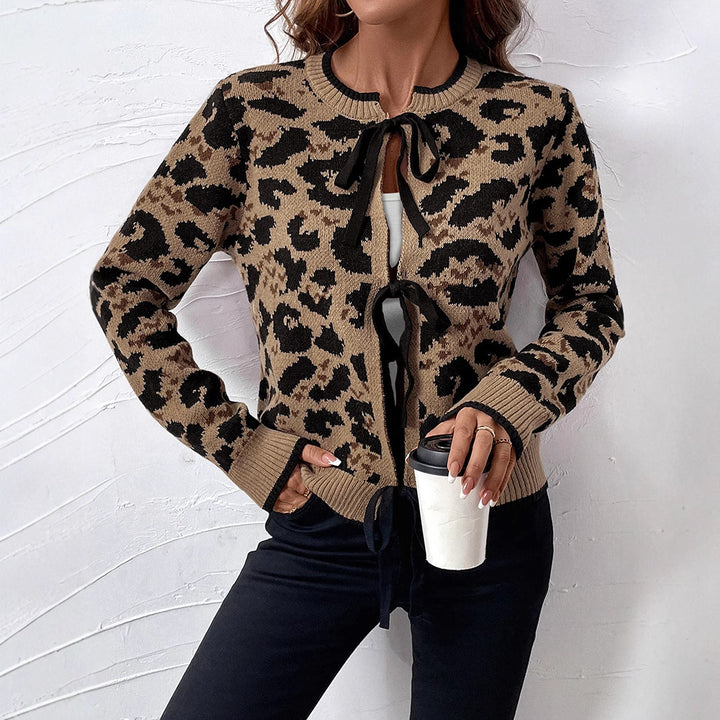 Ladies Casual Cardigan with Leopard Pattern Mune Fashion