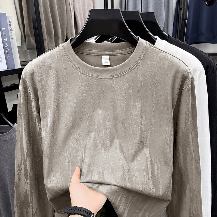 Men's finely structured long-sleeve shirt with round neck and subtle jacquard texture Mune Fashion