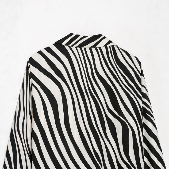 Women Striped Cropped Shirt Blouse with Feather Trim Mune Fashion